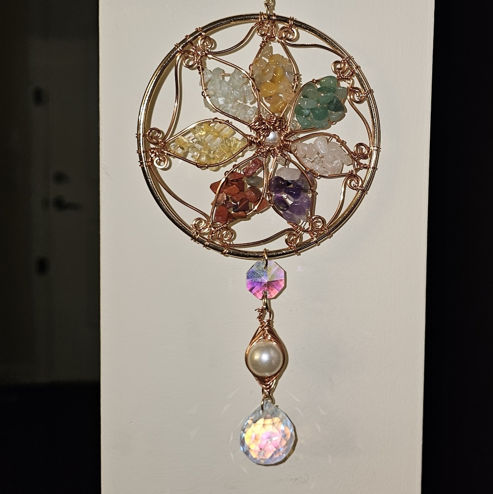 11 inches (approx) Multi Gemstone Suncatcher! Beautiful Aura Quartz at the End!